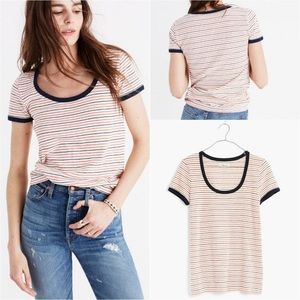 NWOT Madewell Navy and Red Scoopneck Tee